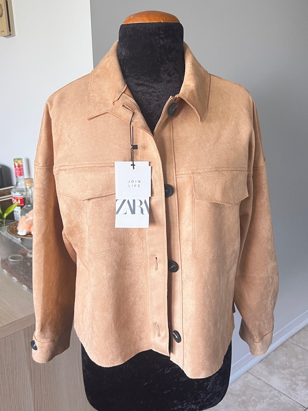 ZARA Tan Suede Button-Front Jacket